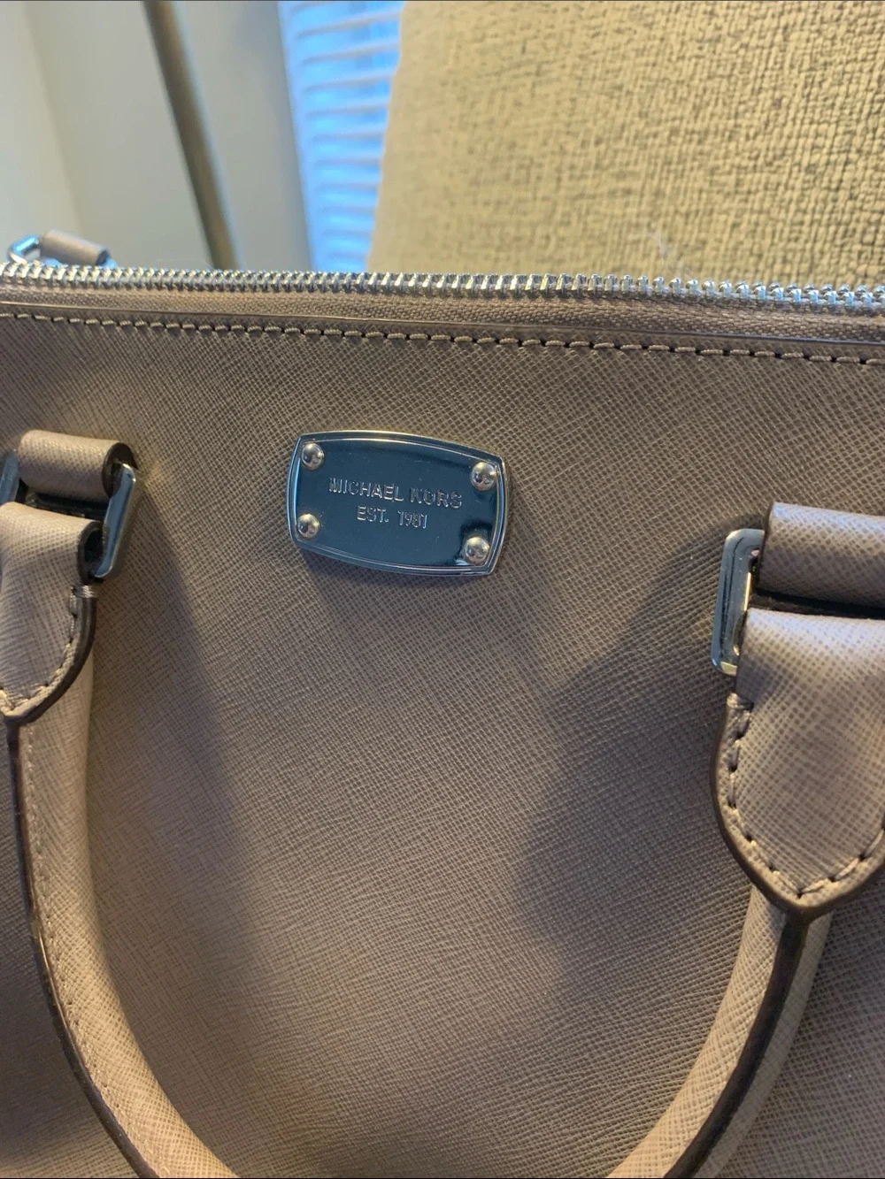Michael Kors Light Gray Saffiano Leather Bag with Matching Wallet